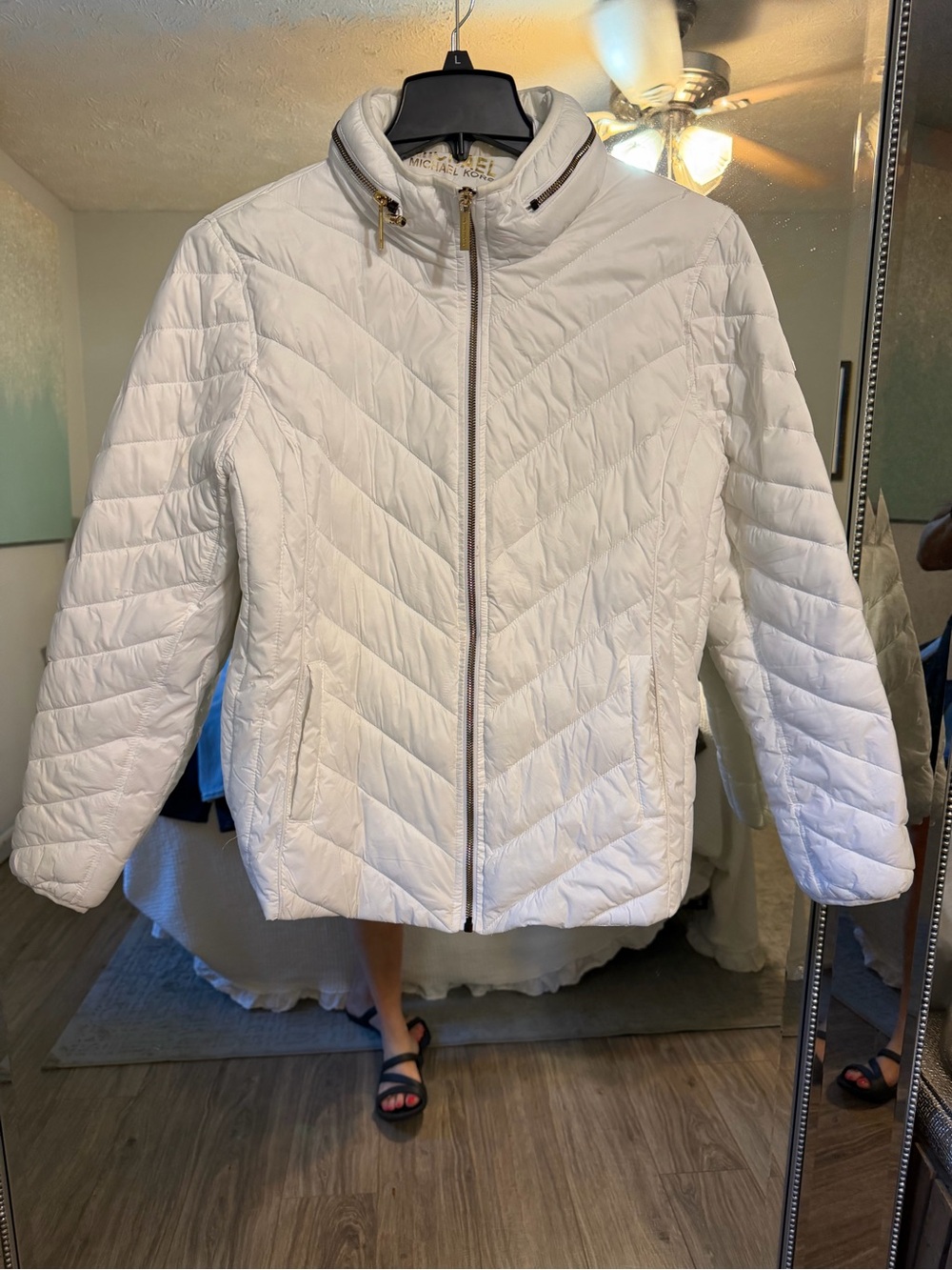 Michael Kors White Quilted Packable Puffer Jacket